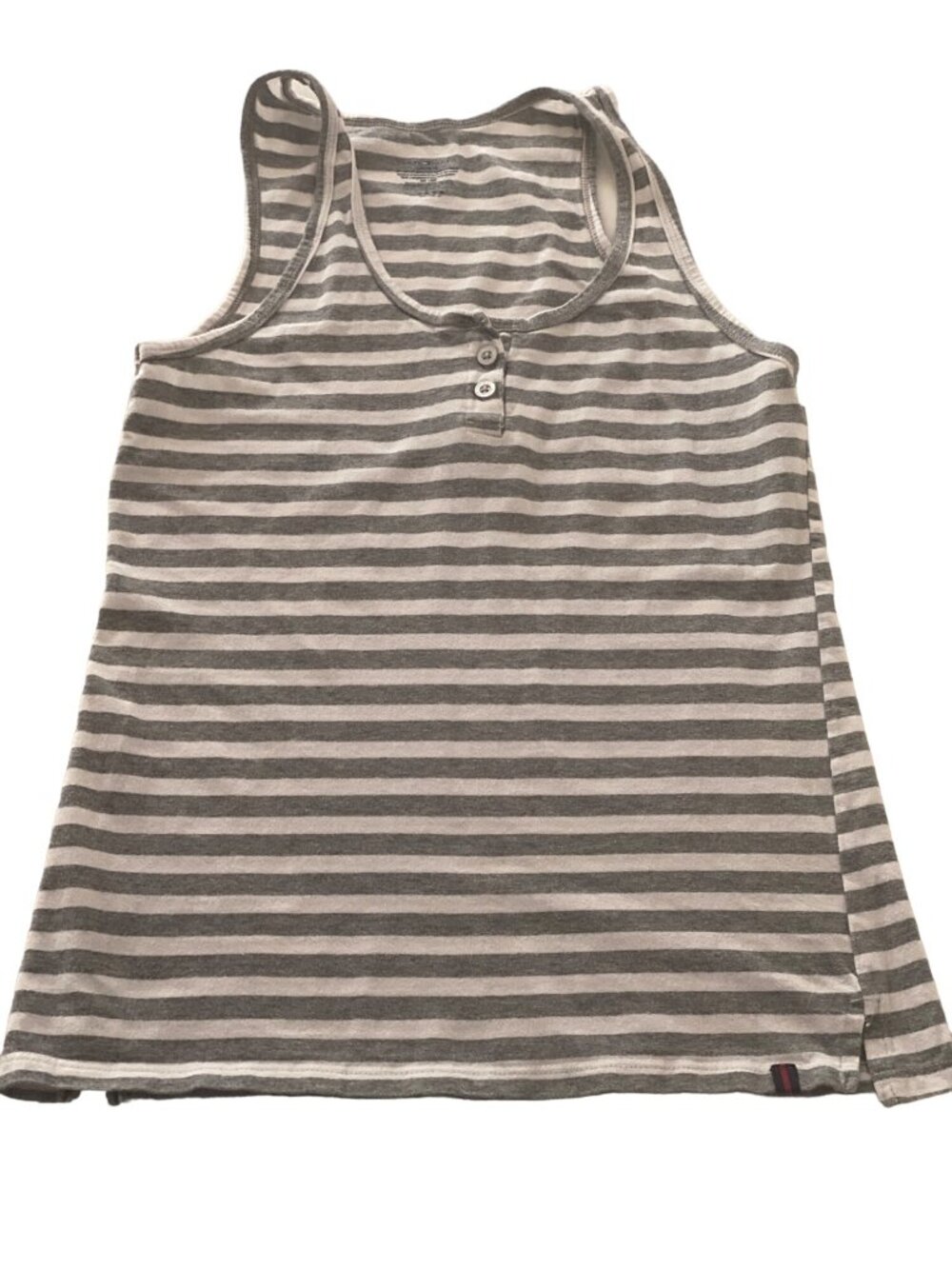 Tommy Hilfiger Henley Tank Top Youth L 10 12 Casual Side Slits White Gray Stripe